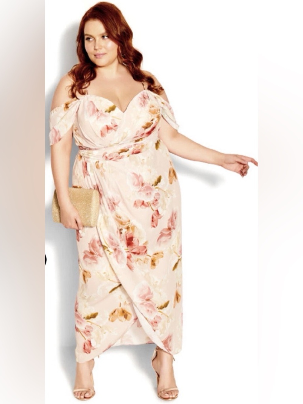 Floral Off-Shoulder Plus Size Dress - Rose Petal